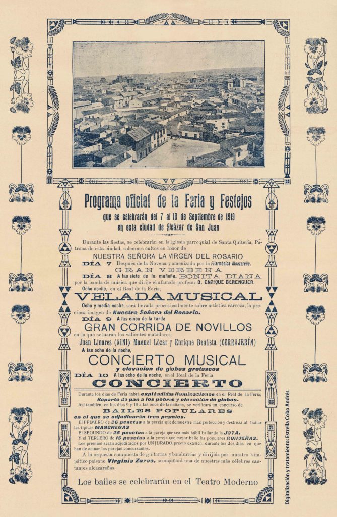 Programa Oficial de la Feria y Festejos de 1919 en Alcázar de San Juan. Fuente: AHMADSJ