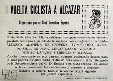 Noticia prensa anunciando la I Vuelta Ciclista a Alcázar en 1933