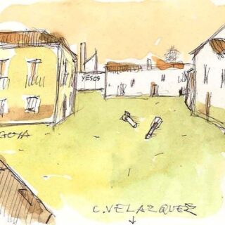 Bombas en Goya. Acuarela de Isidro Parra.